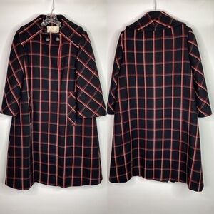 Vintage Pauline Trigere A Trigere Coat Wool Union Made Black Plaid Size 12 70s